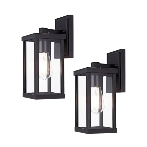 outdoor wall light uae | modern black lantern, clear glass, e27 led — waterproof, fast delivery