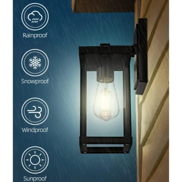 outdoor wall light uae | modern black lantern, clear glass, e27 led — waterproof, fast delivery