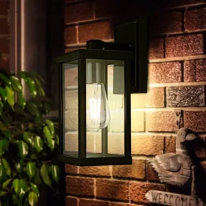 outdoor wall light uae | modern black lantern, clear glass, e27 led — waterproof, fast delivery