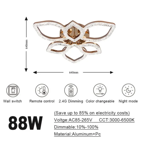 elegant leaf shape crystal led ceiling light