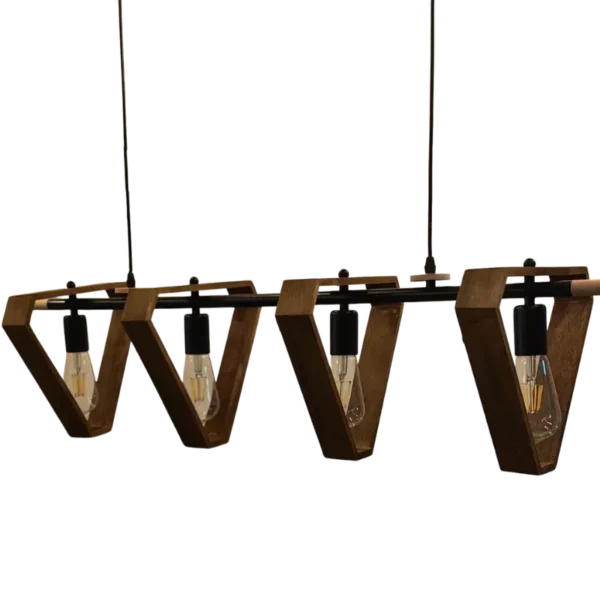 wooden pendant light uae | 4‑light linear island, e27 bulbs, height adjustable — fast delivery